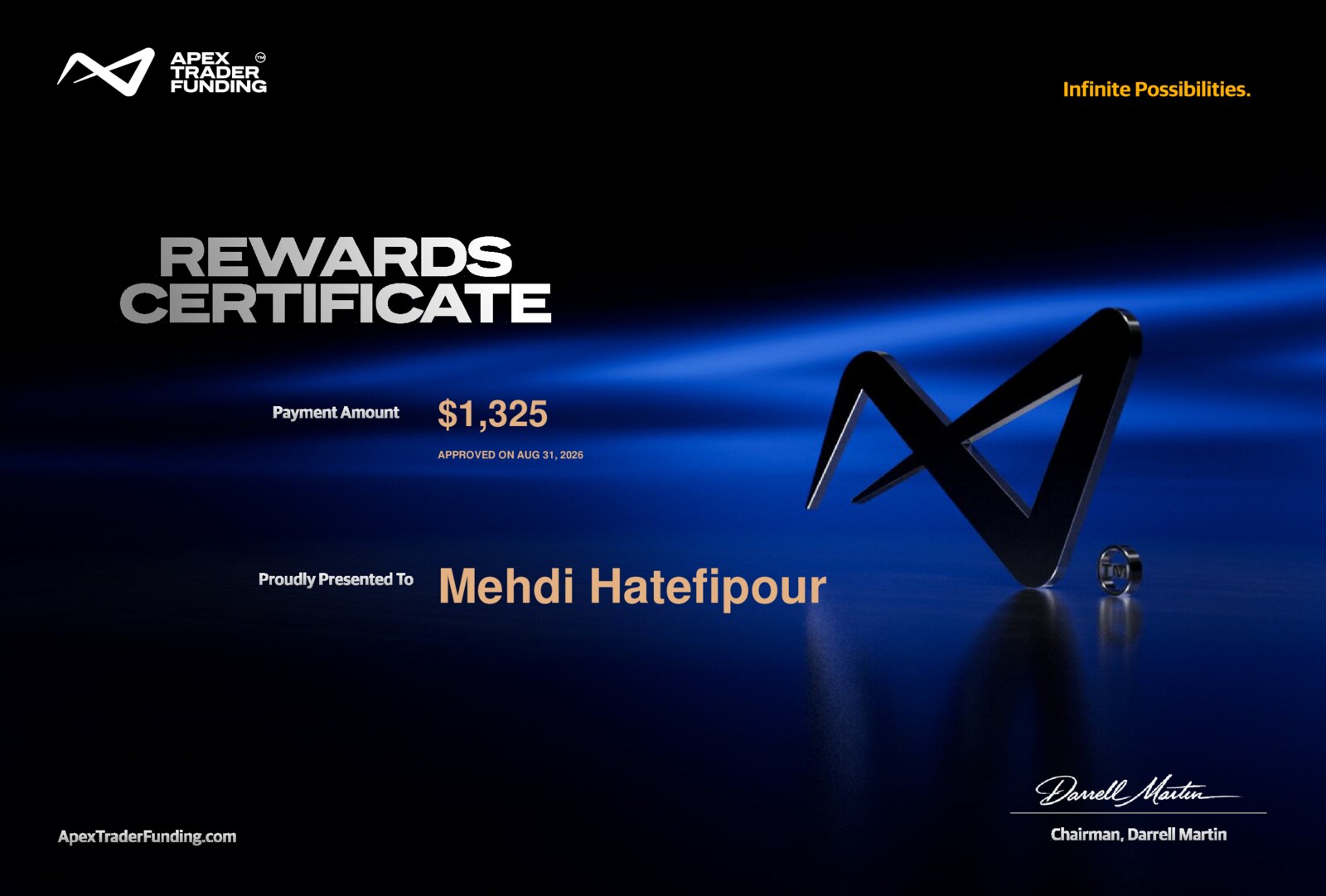 APEX Rewards Certificate 3 - Aug 2026