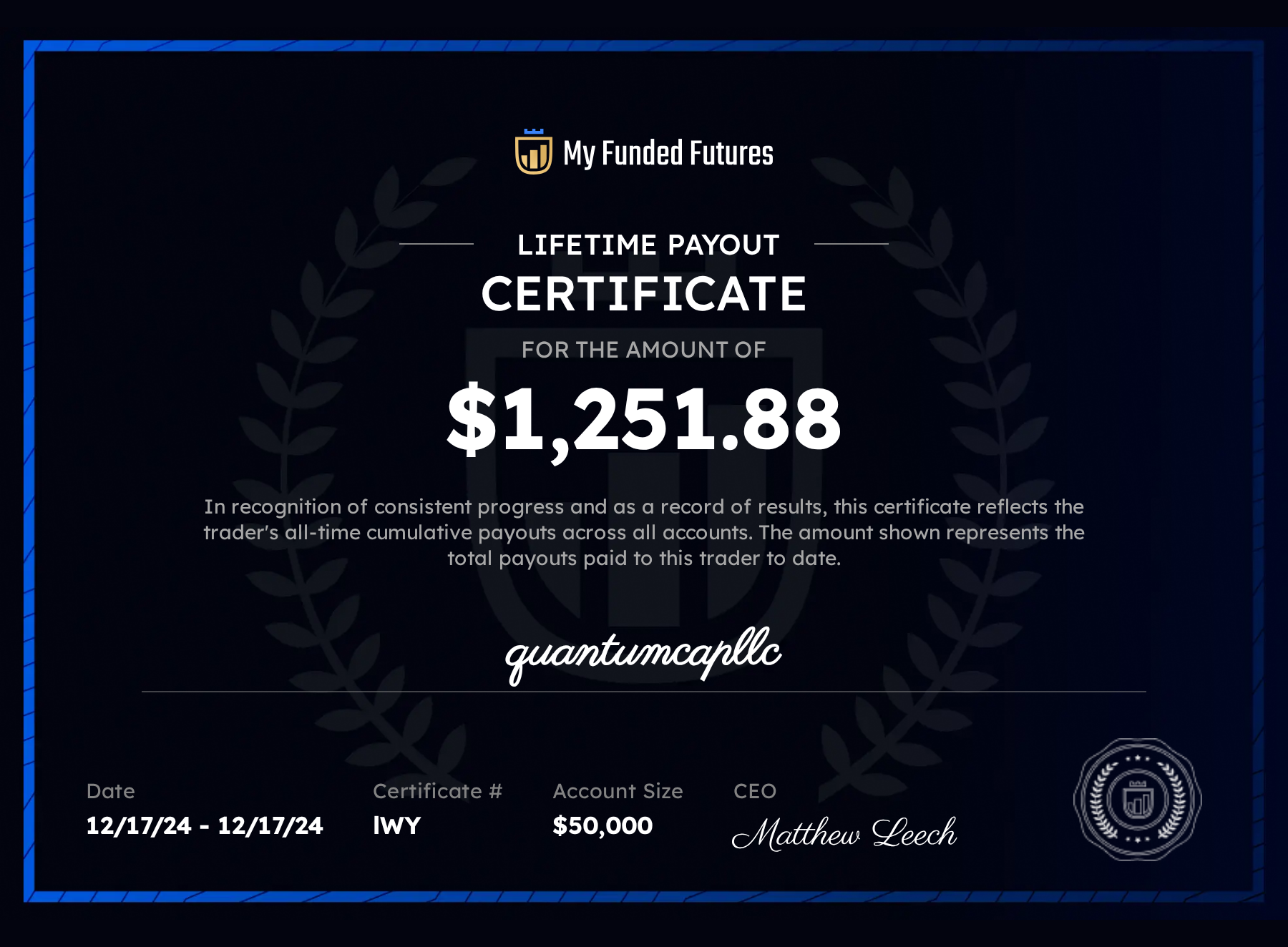 MFFU Payout Certificate 8