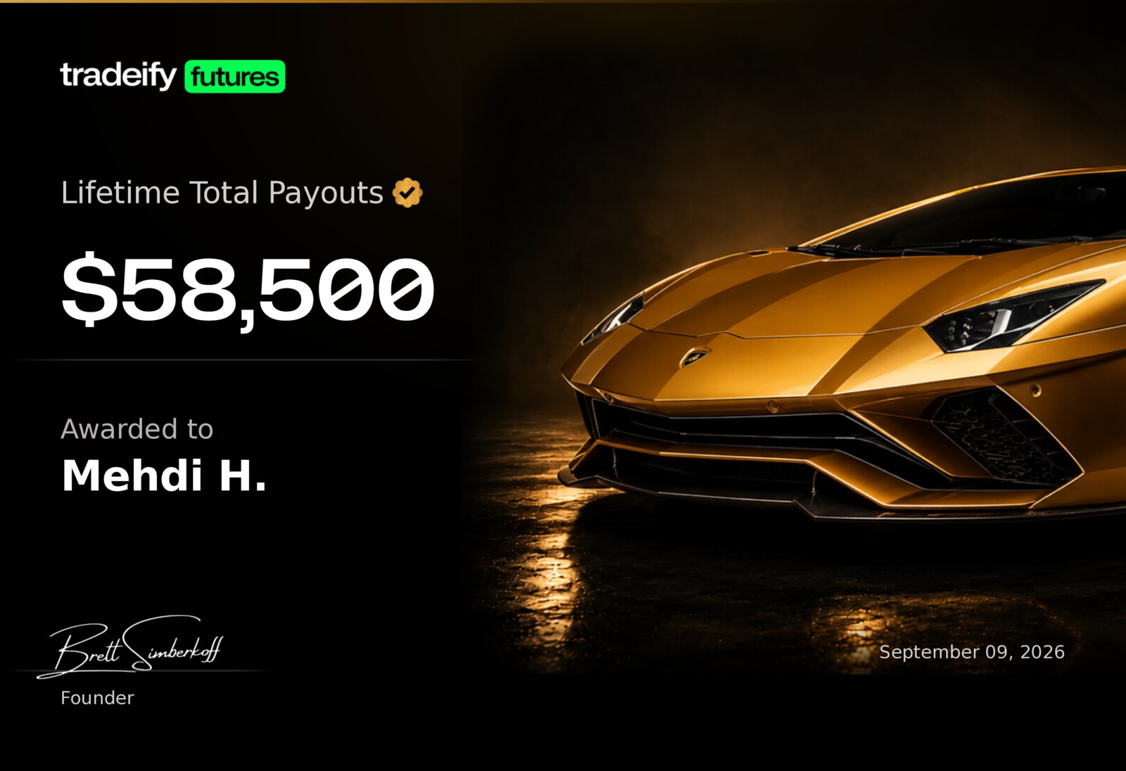 Tradeify Lifetime Total Payouts $58,500